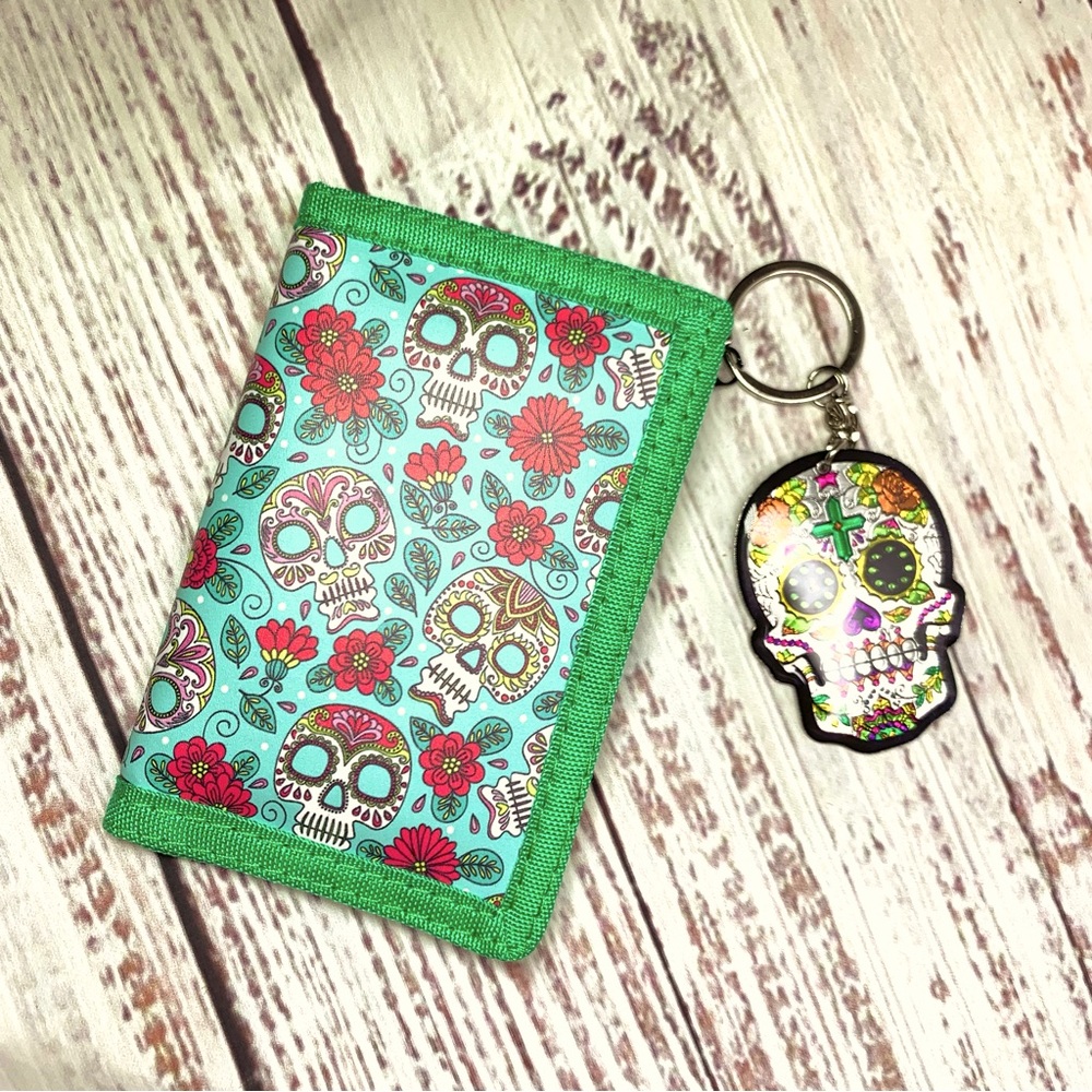 Day of the Dead Skull Print Wallet -no keychain!